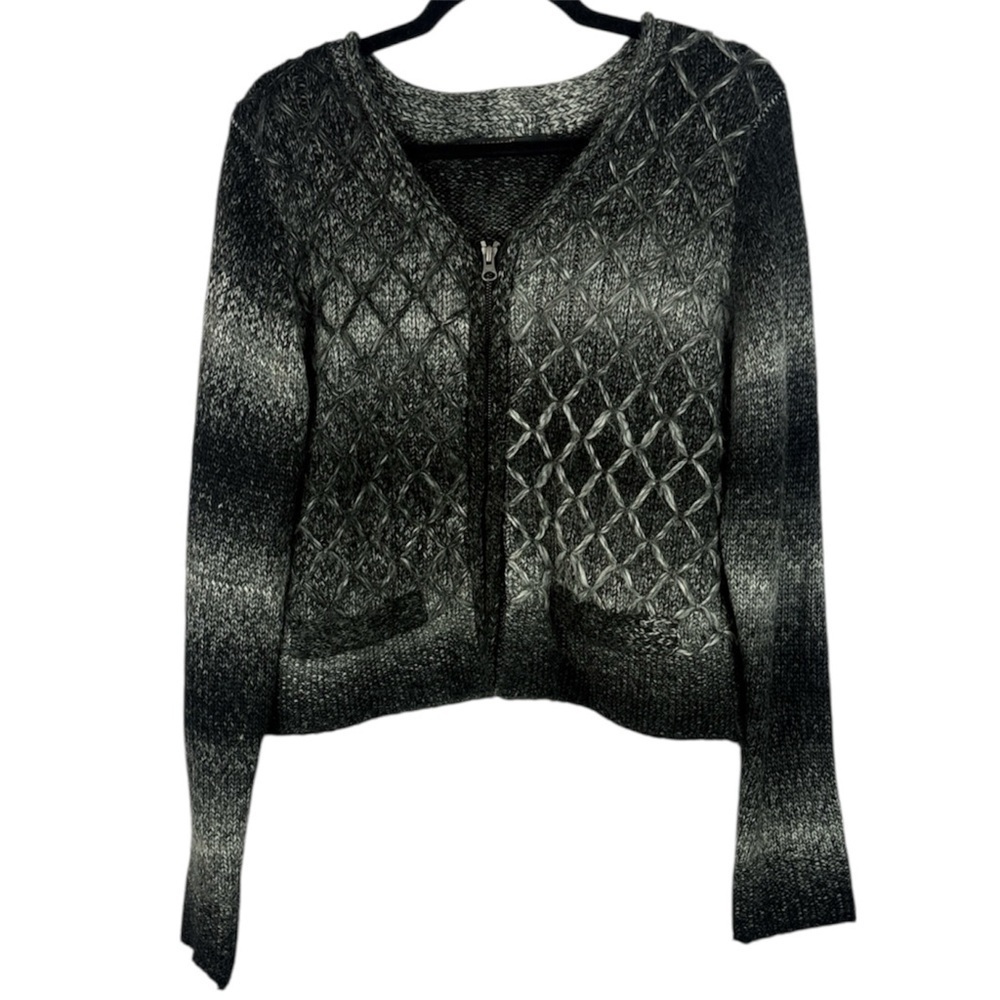 Soyaconcept Wool Alpaca Blend Black Gray Ombre Knit Zip Up Cropped XL Cardigan